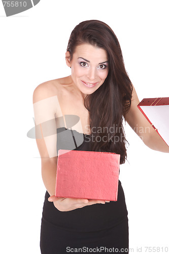 Image of winter portrait of a beautiful young smiling woman