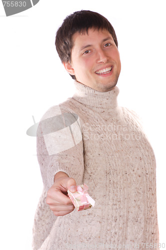 Image of young man with a gift box