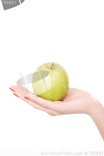 Image of Fresh green apple in hand 