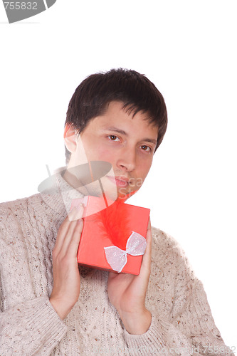 Image of young man with a gift box