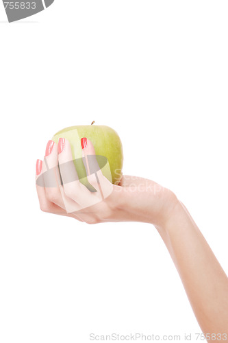 Image of Fresh green apple in hand 