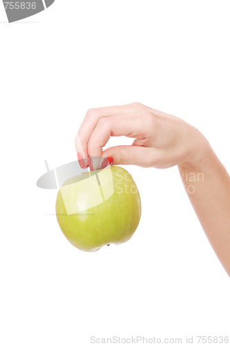 Image of Fresh green apple in hand 