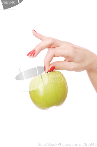 Image of Fresh green apple in hand 