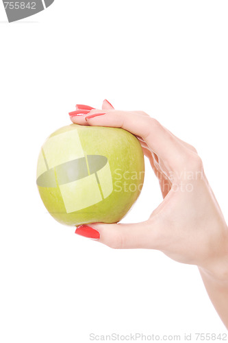 Image of Fresh green apple in hand 