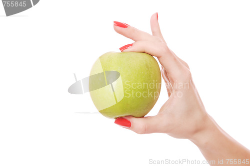 Image of Fresh green apple in hand 