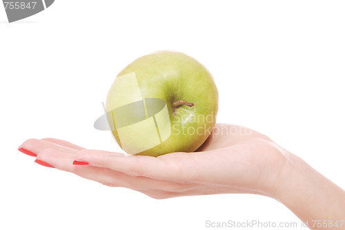 Image of Fresh green apple in hand 