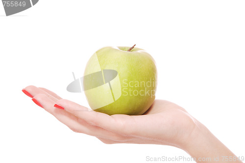 Image of Fresh green apple in hand 