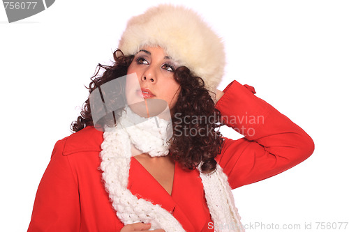 Image of young woman wearing christmas hat