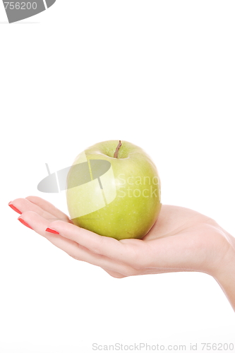Image of Fresh green apple in hand 
