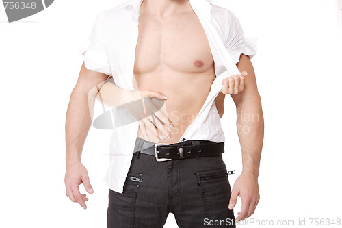Image of Woman's hands on a sexy man