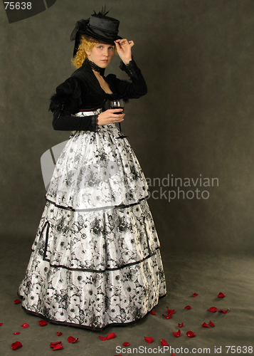 Image of Retro portrait of Lady with glass of wine