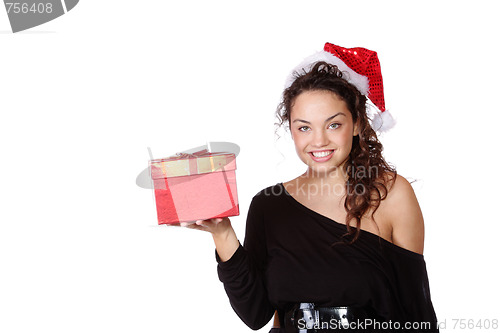 Image of Girl Holding Christmas Gift