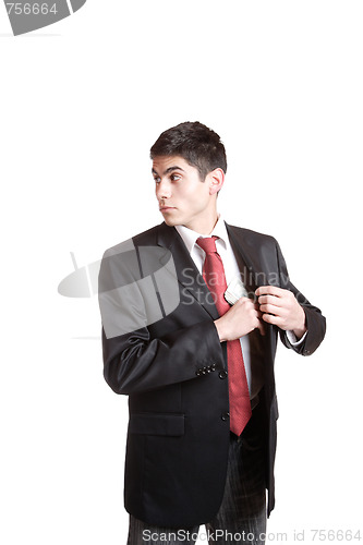 Image of Portrait of a business man holding money 
