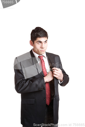 Image of Portrait of a business man holding money 