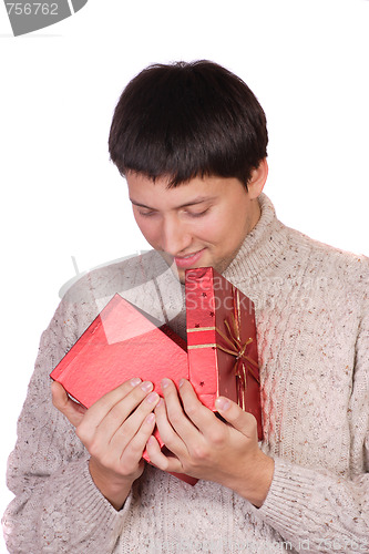 Image of young man with a gift box