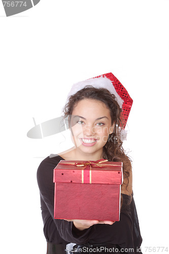 Image of Girl Holding Christmas Gift