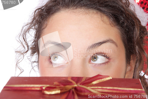 Image of Girl Holding Christmas Gift