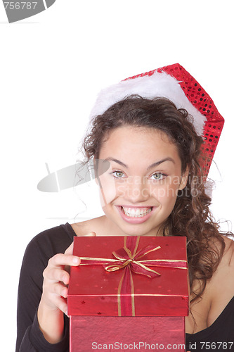 Image of Girl Holding Christmas Gift