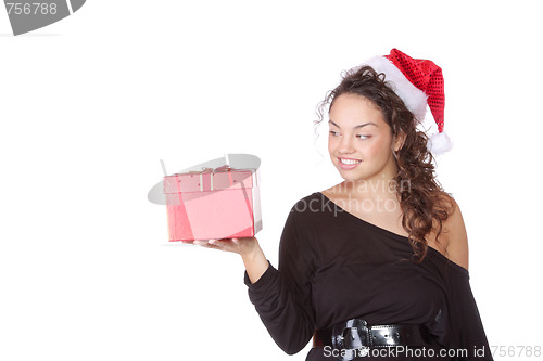 Image of Girl Holding Christmas Gift