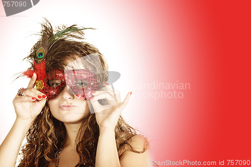 Image of Curly woman in red mask