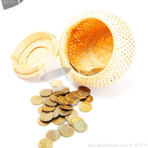 Image of Basket with open lid and coins