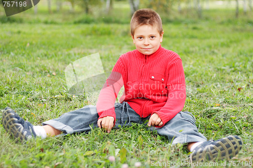 Image of Boy sitting on grass