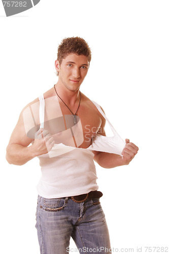 Image of Guy in teared sleeveless shirt