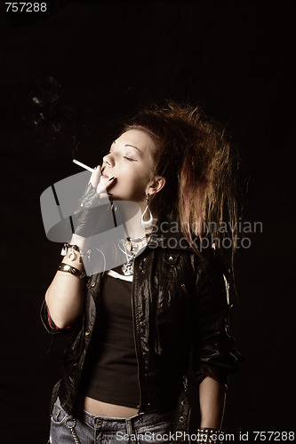 Image of Smoking girl in black