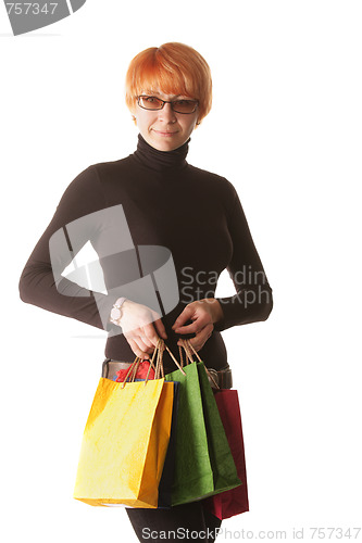 Image of Redhead with color bags