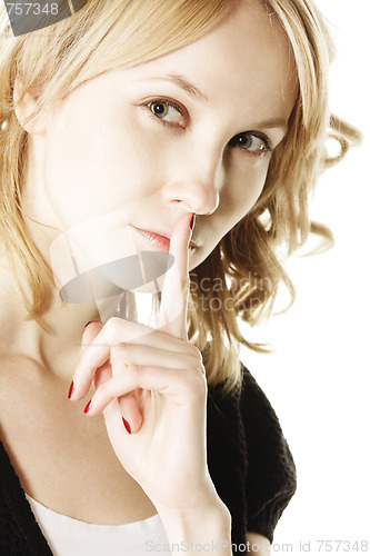Image of Blonde showing hush gesture