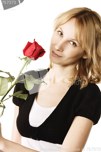Image of Pretty blonde with rose flower