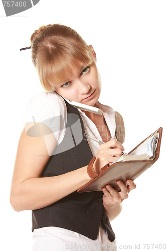 Image of Interrupted businesswoman