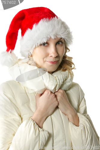 Image of Winter girl in Santa cap