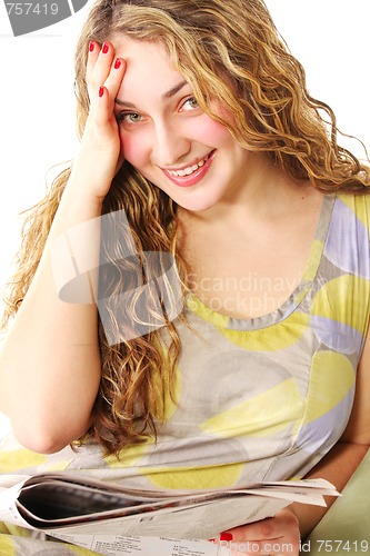 Image of Smiling woman with paper