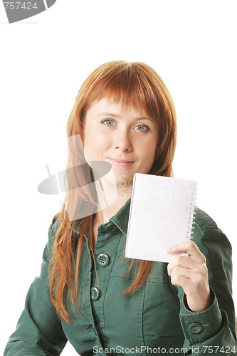 Image of Redhead showing notepad 