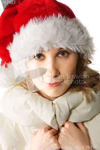 Image of Blonde in Santa cap