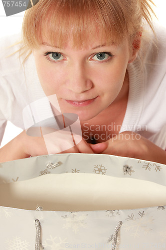 Image of Serene blonde at empty bag