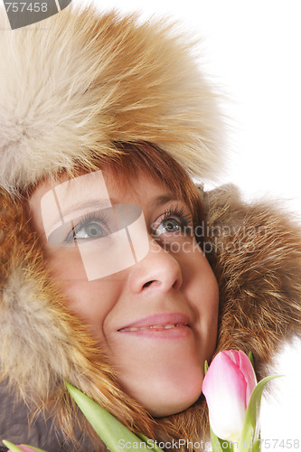 Image of Smiling redhead in warm hood