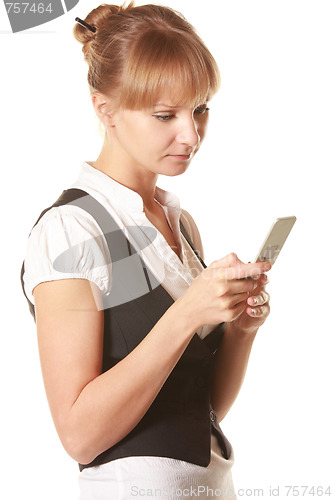 Image of Woman looking into mobile screen