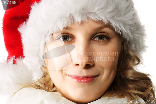 Image of Blonde in red Christmas cap