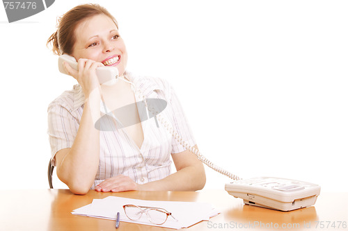 Image of Smiling woman on phone