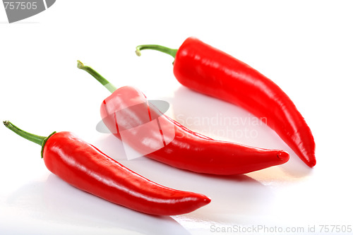 Image of Three peppers on light background