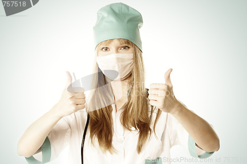 Image of Blonde doctor with thumbs up