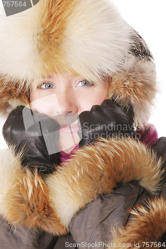 Image of Smiling woman in winter clothes