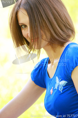 Image of Woman in blue with long fringe