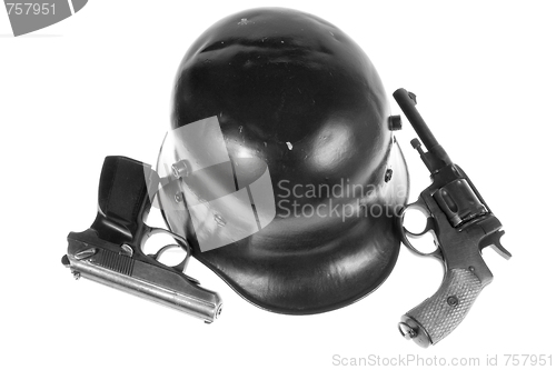 Image of  pistols and helmet 