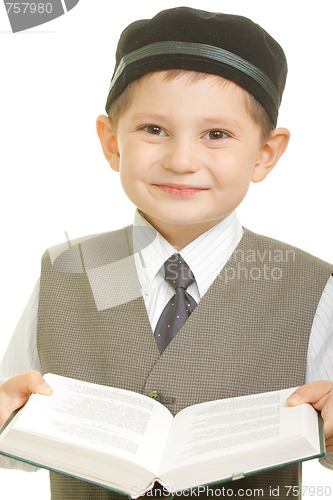 Image of Smiling boy with open book