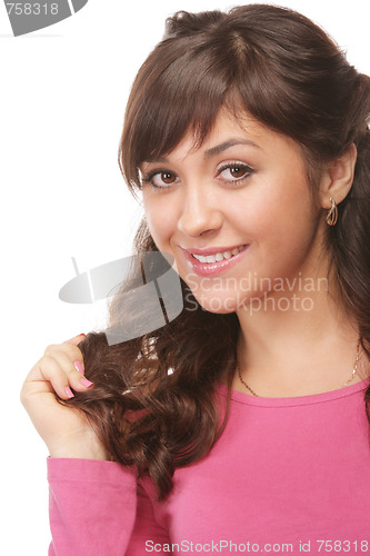 Image of Brunette in pink