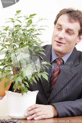 Image of Businessman watering plant