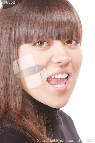 Image of Shouting brunette in black